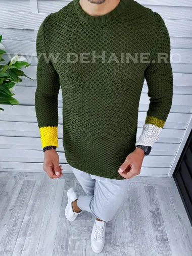 Pulover barbati gros slim fit kaki T3585 P18-3.1